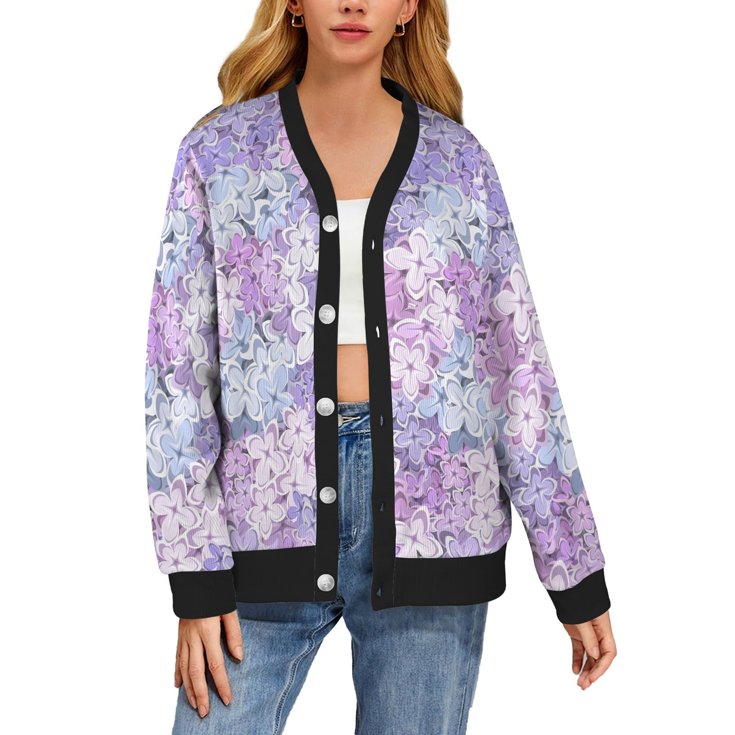Lilac Pattern Print Design LI01 Women's Cardigan