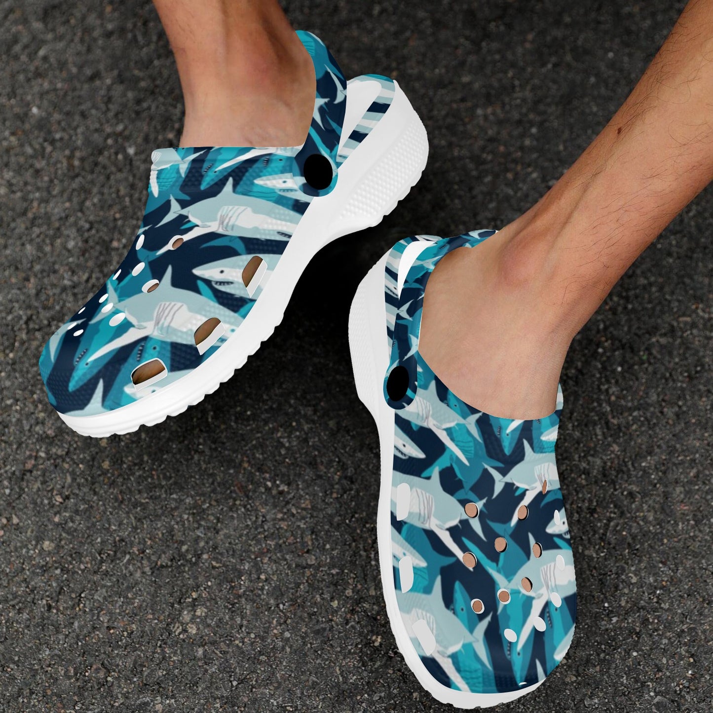 Shark Design Print Unisex Clogs Shoes