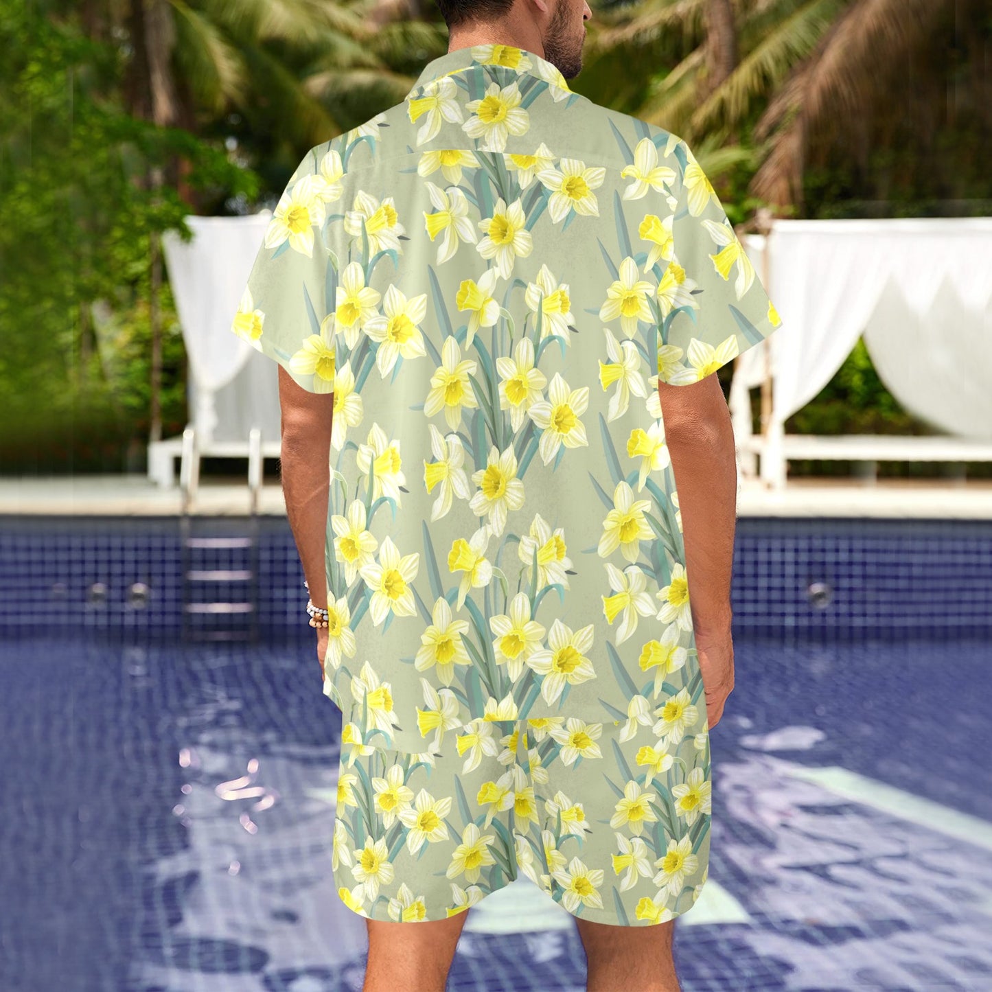 Daffodils Pattern Print Design DF01 Men's Beach Shirt and Shorts Set