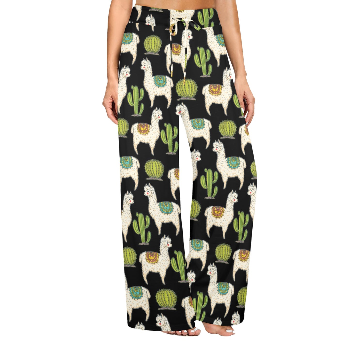 Alpaca Cactus Pattern Print Design 07 Women's Wide Leg Lounge Pants