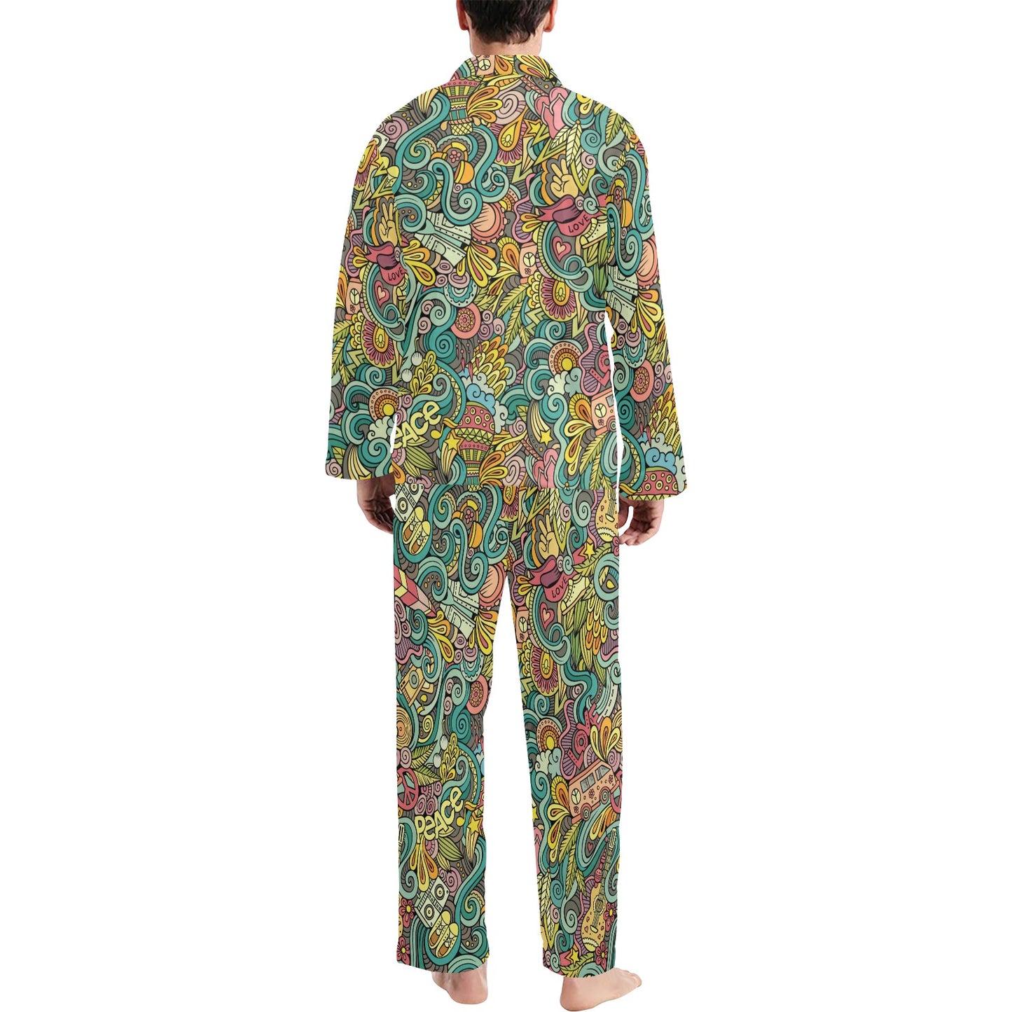 Hippie Print Design LKS302 Men's Long Pajama Set
