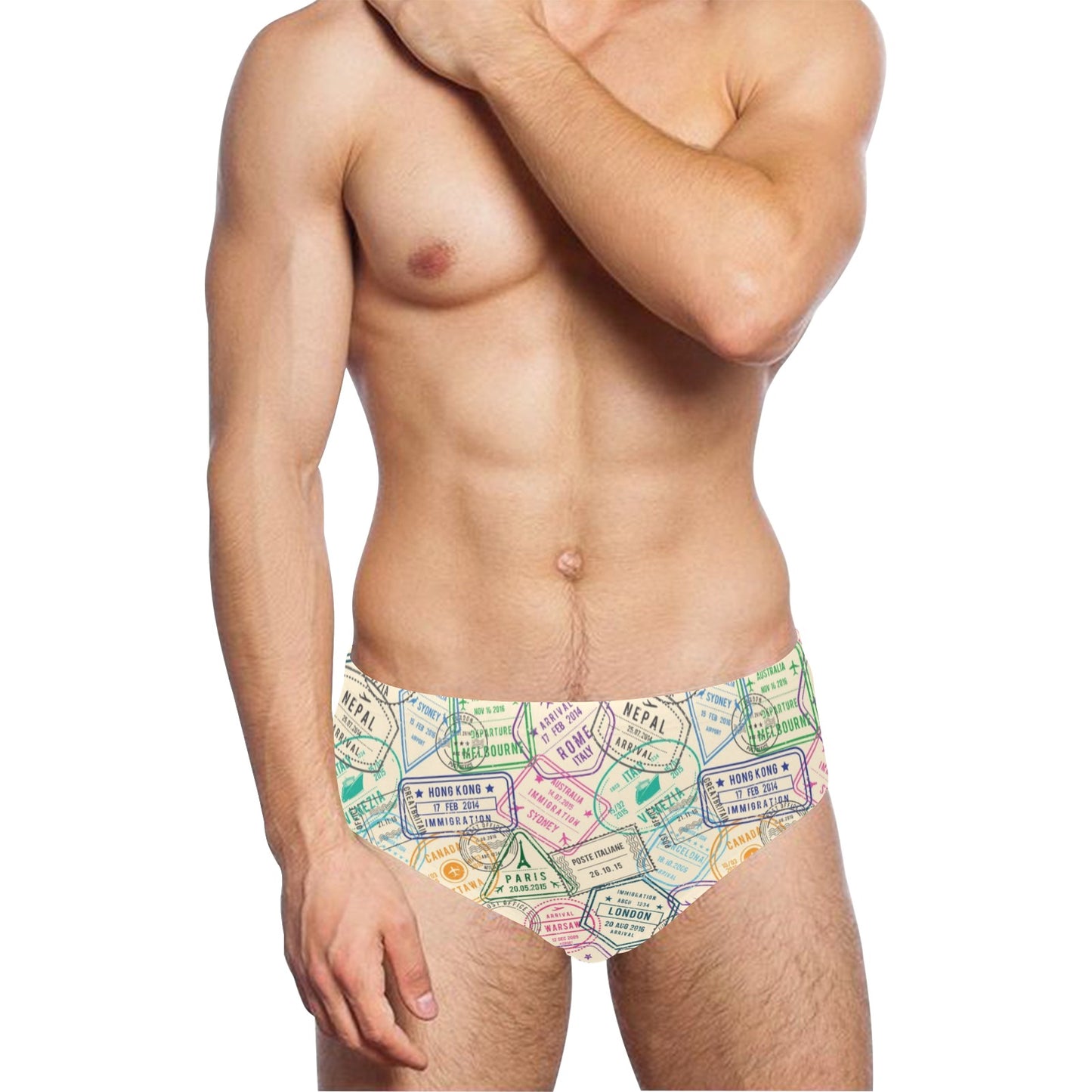 Travel Stamp Print Design LKS303 Men's Swimming Briefs