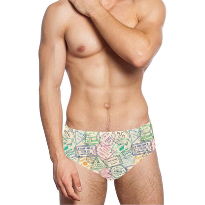 Travel Stamp Print Design LKS303 Men's Swimming Briefs