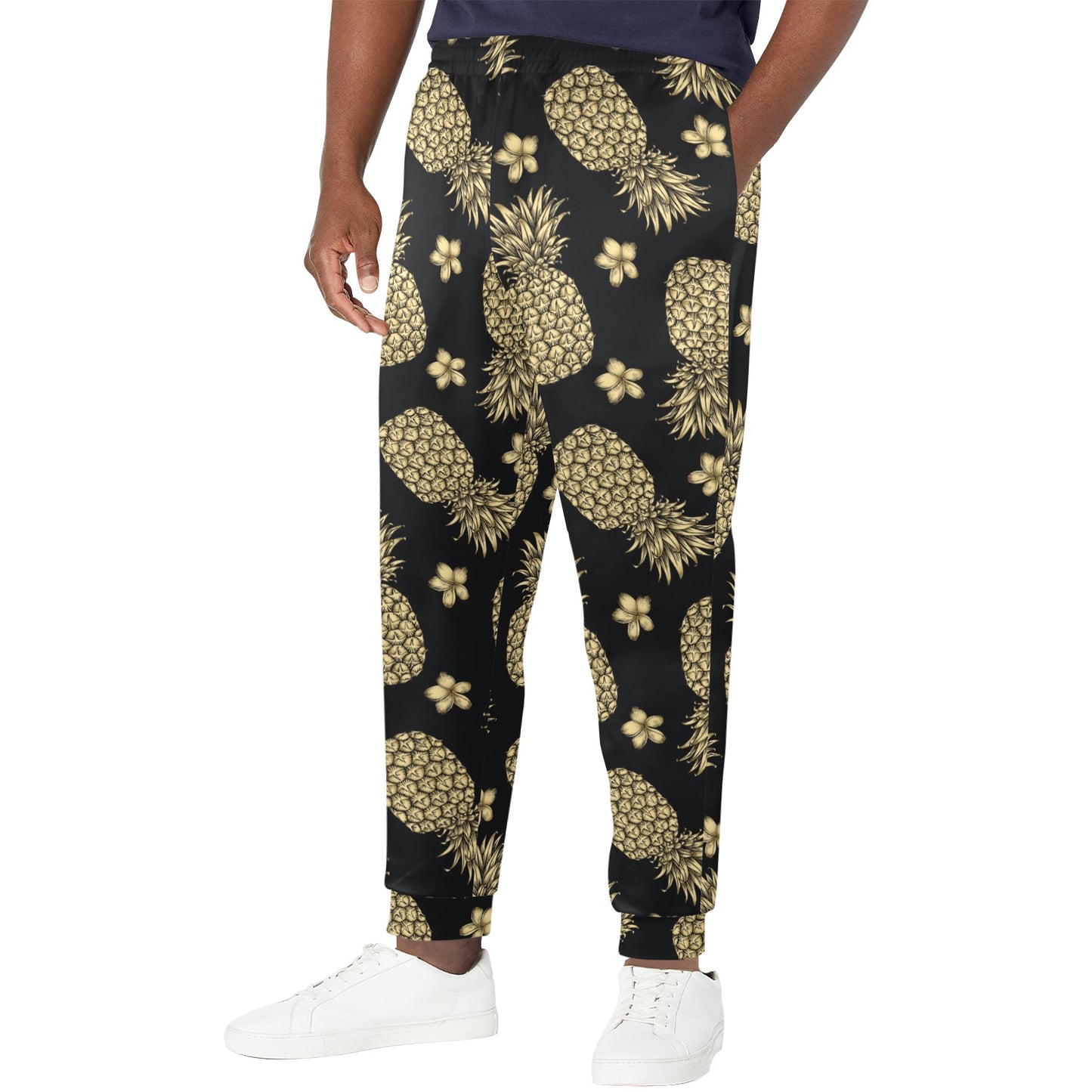 Gold Pineapple Hibiscus Men's Casual Track Pants