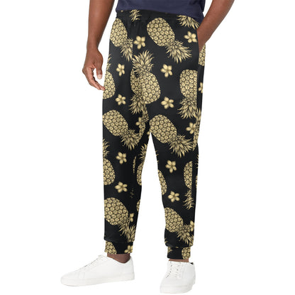 Gold Pineapple Hibiscus Men's Casual Track Pants