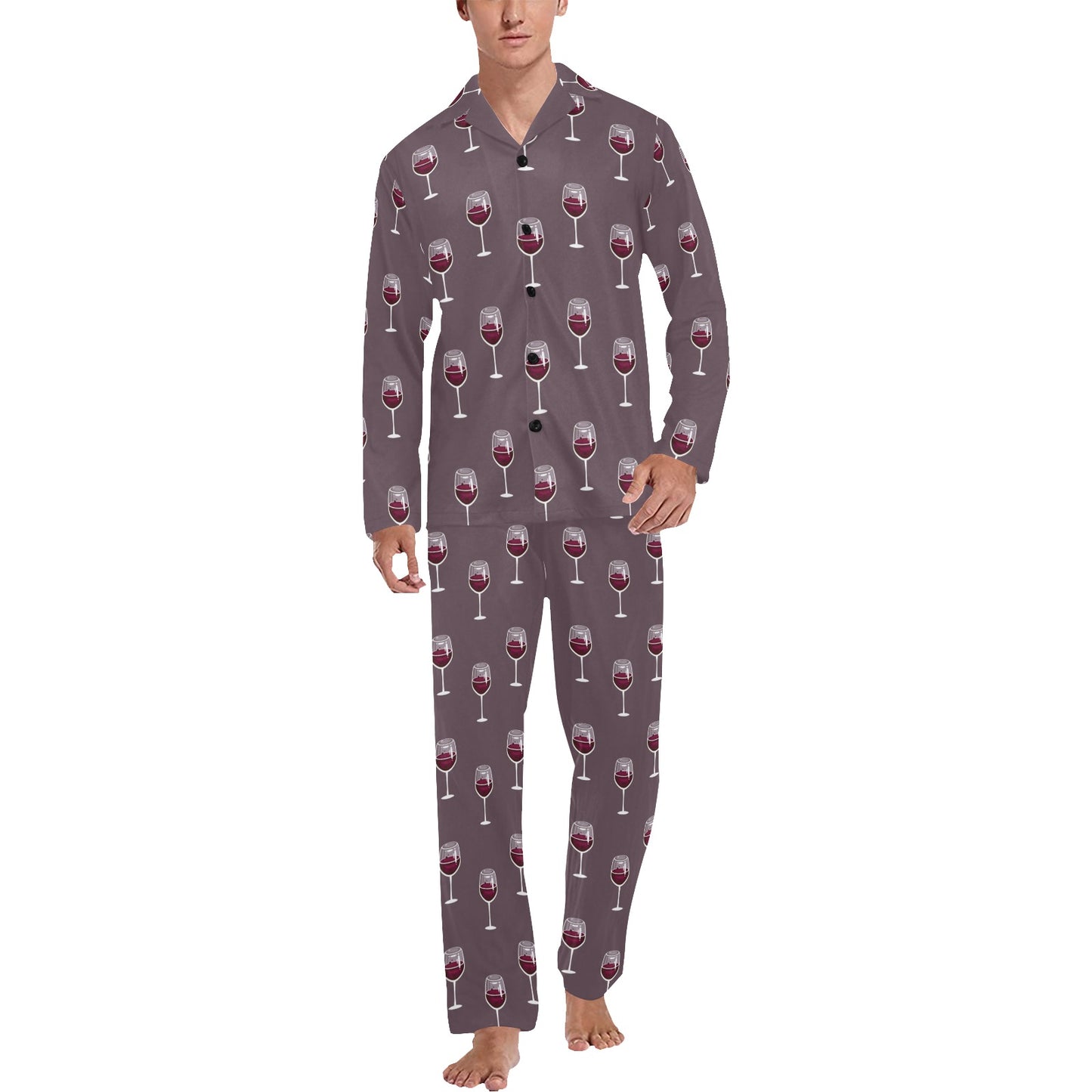 Wine Glass Pattern Print Design LKS305 Men's Long Pajama Set