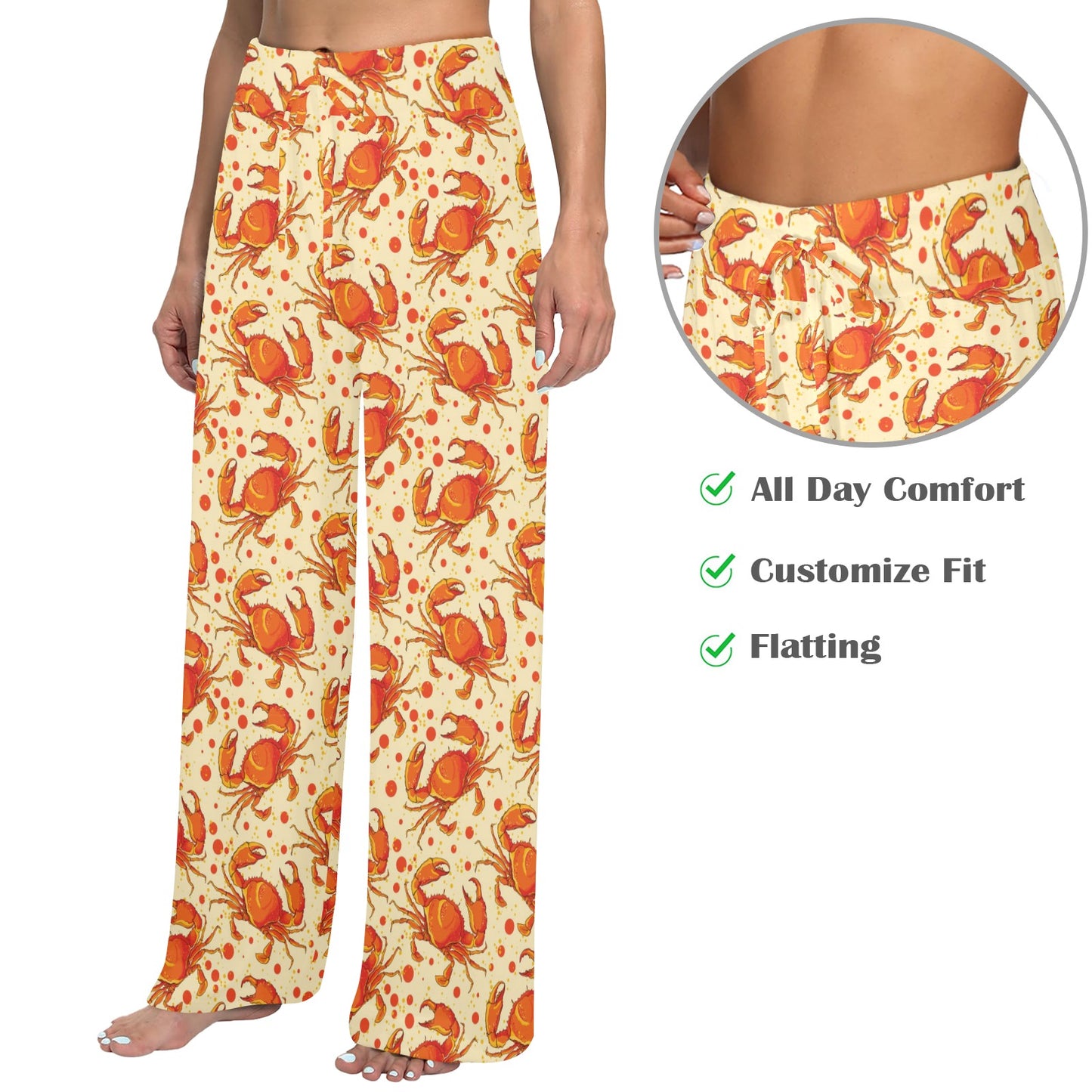 Crab Pattern Print Design 01 Women's Wide Leg Lounge Pants