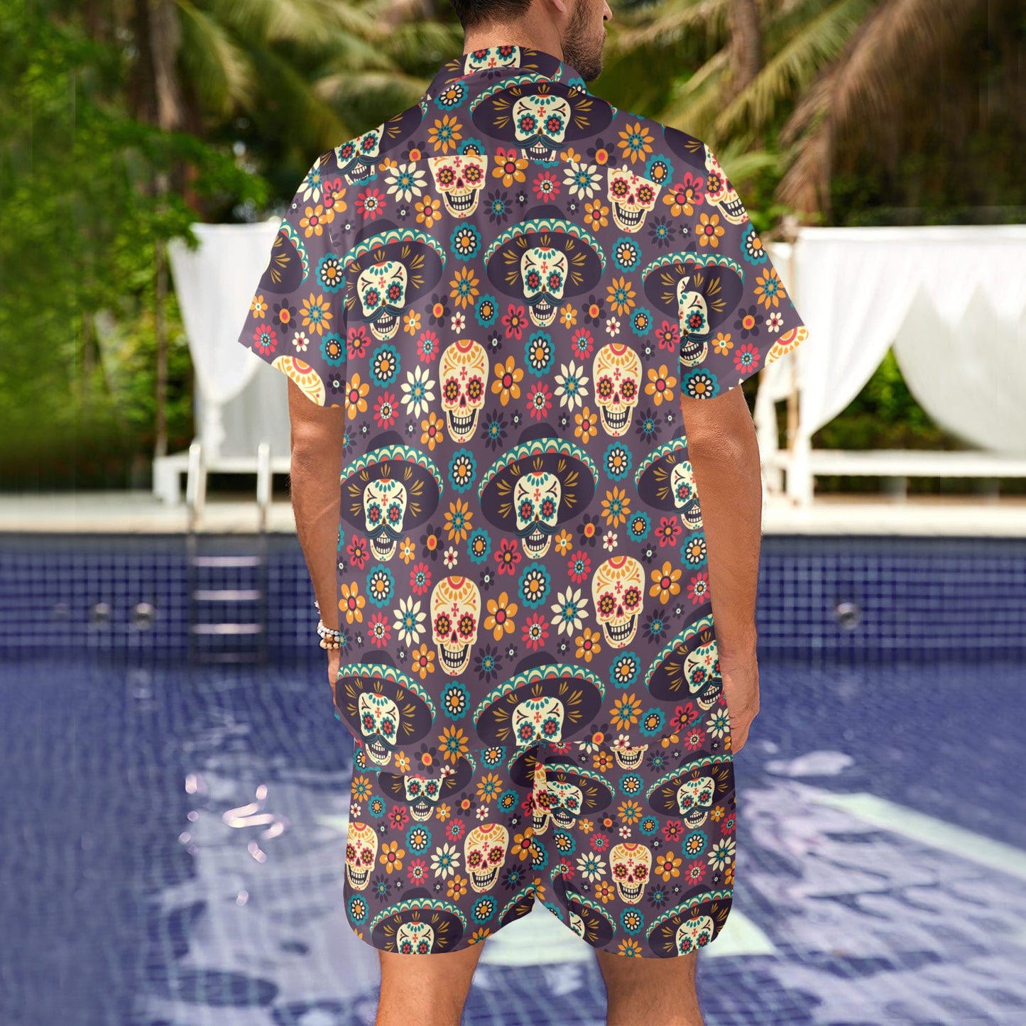 sugar skull Maxican Pattern Men's Beach Shirt and Shorts Set