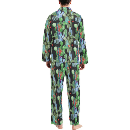 Cactus Watercolor Style Print Men's Long Pajama Set