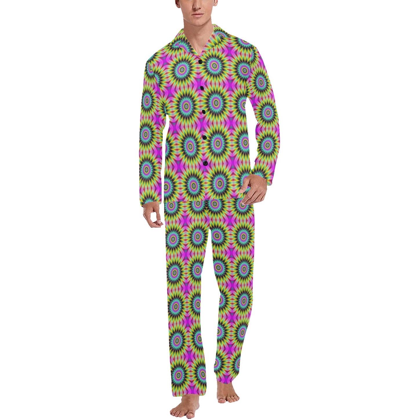 Optical illusion Flower Rainbow Style Men's Long Pajama Set