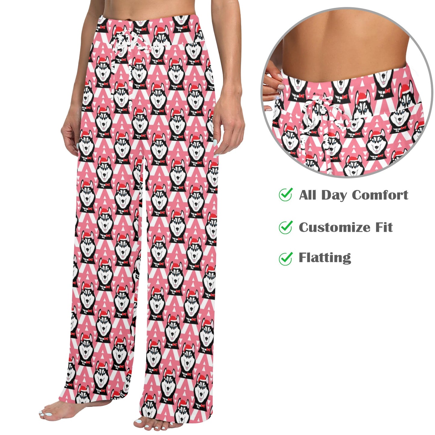 Siberian Huskies Christmas Themed Print Design LKS302 Women's Wide Leg Lounge Pants