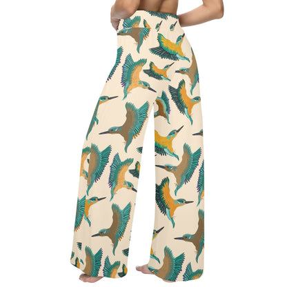 Kingfisher Pattern Print Design 02 Women's Wide Leg Lounge Pants