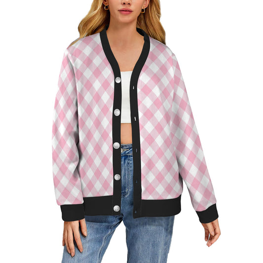 Gingham Pink Pattern Print Design 02 Women's Cardigan