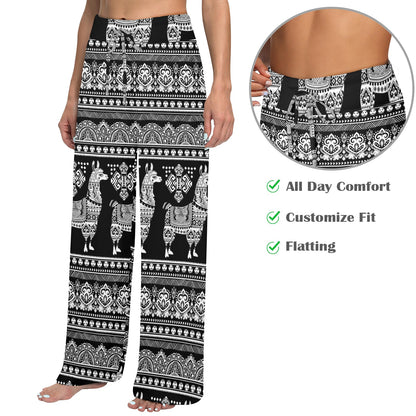 Llama Aztec Style Pattern Print Design 01 Women's Wide Leg Lounge Pants