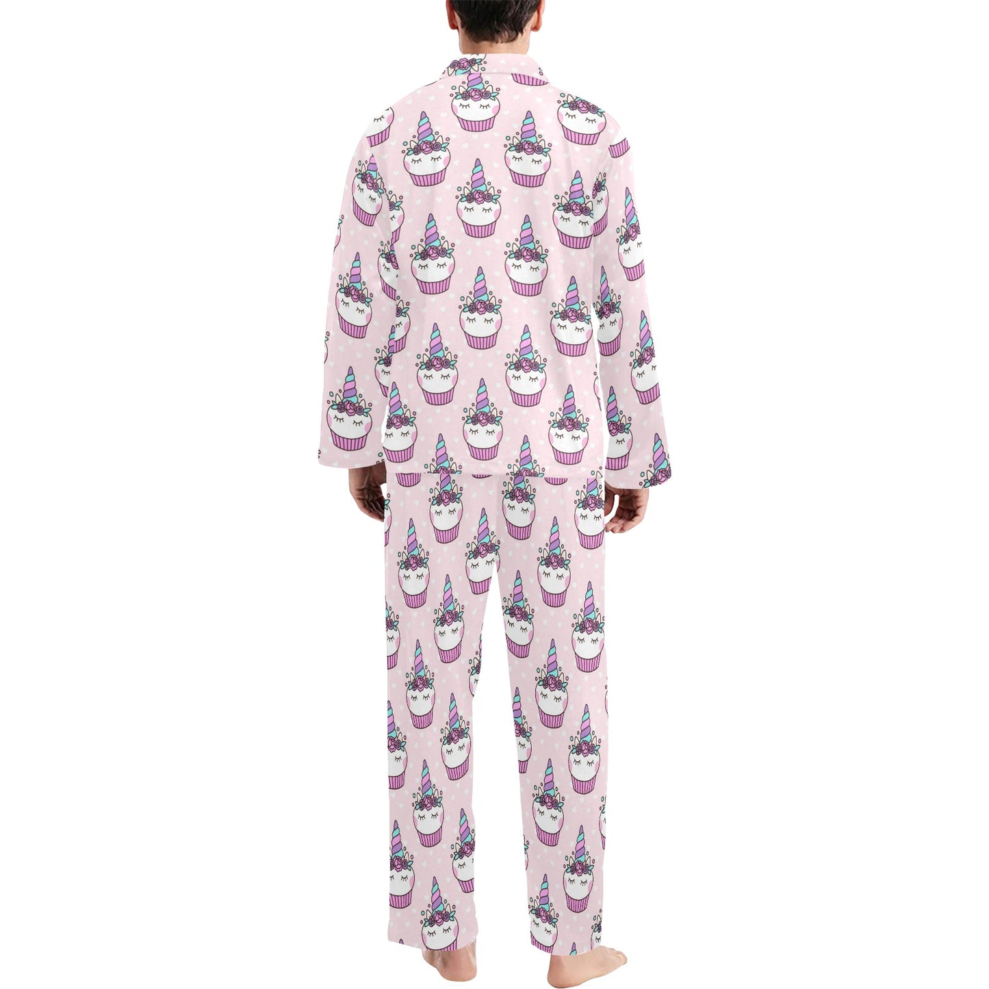 Cupcakes Unicorn Print Pattern Men's Long Pajama Set