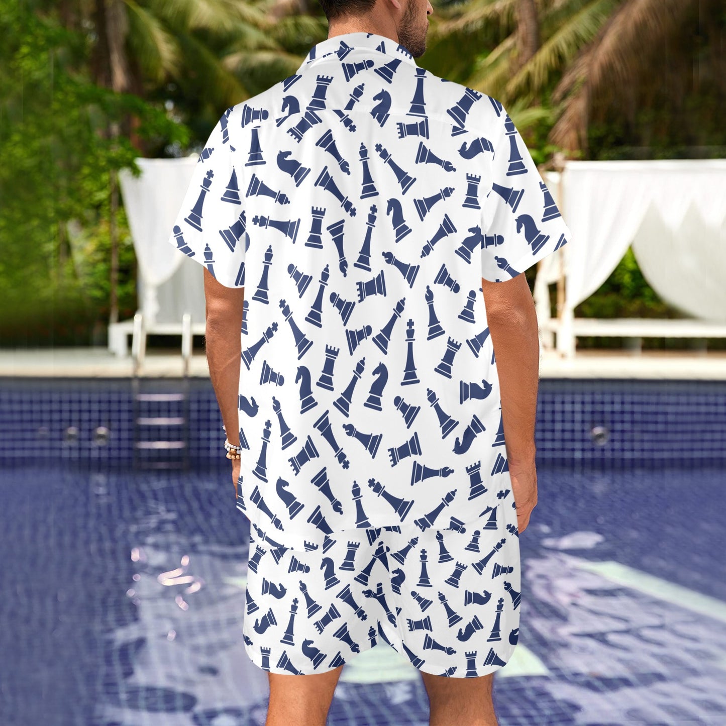 Chess Pattern Print Design 03 Men's Beach Shirt and Shorts Set