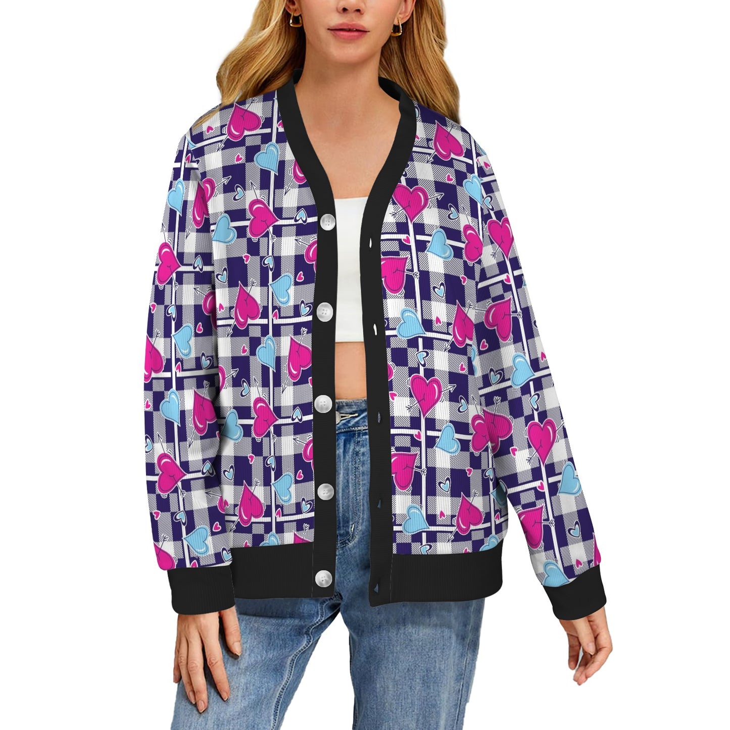 Heart Design Print Pattern JJ0335 Women's Cardigan