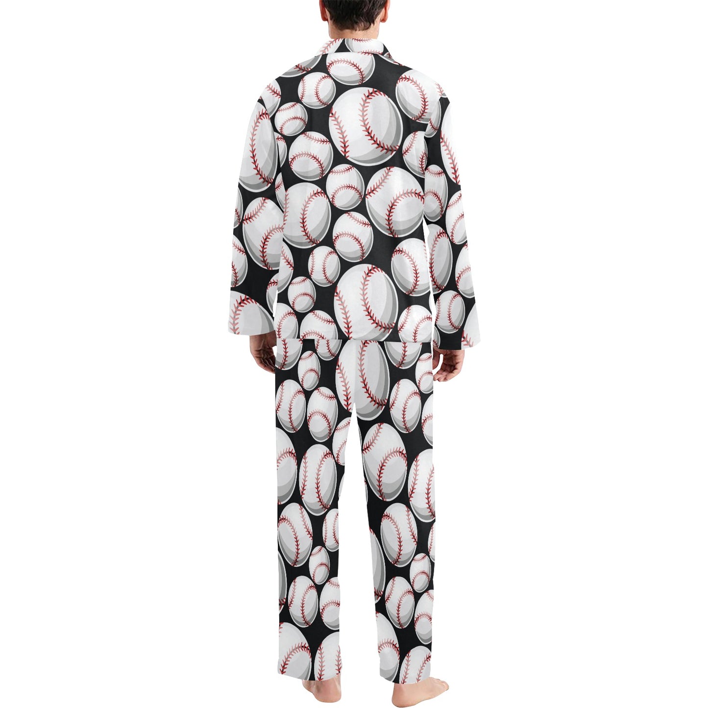 Baseball Black Background Men's Long Pajama Set