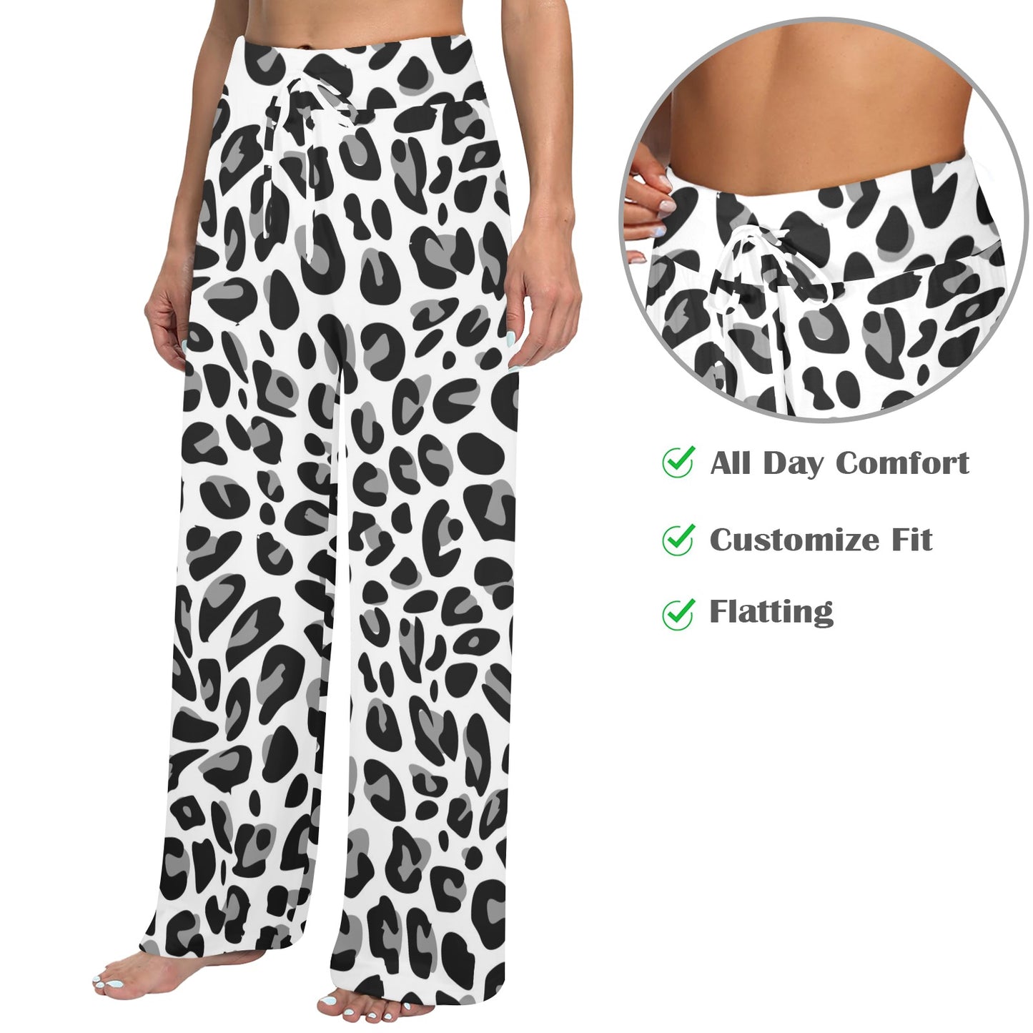 Snow Leopard Skin Print Women's Wide Leg Lounge Pants