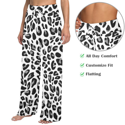 Snow Leopard Skin Print Women's Wide Leg Lounge Pants
