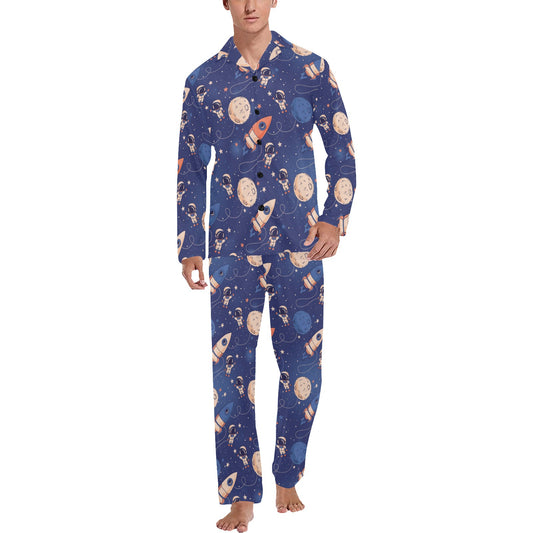 Space Astronaut Rocket Print Design LKS304 Men's Long Pajama Set