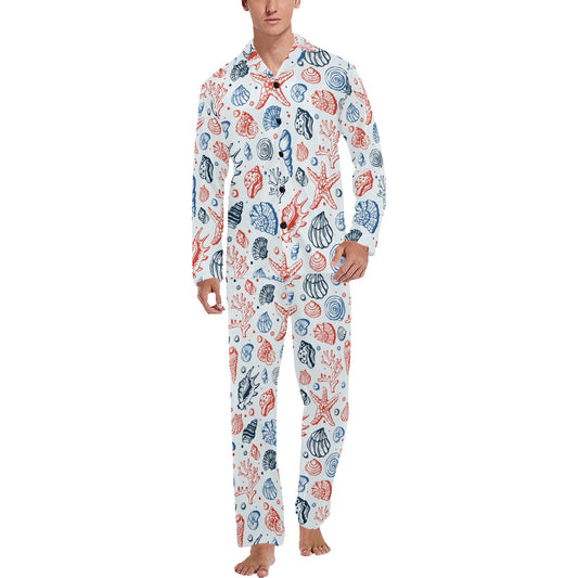 Seashell Print Design LKS307 Men's Long Pajama Set