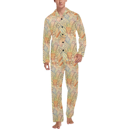 Travel Stamp Print Design LKS302 Men's Long Pajama Set