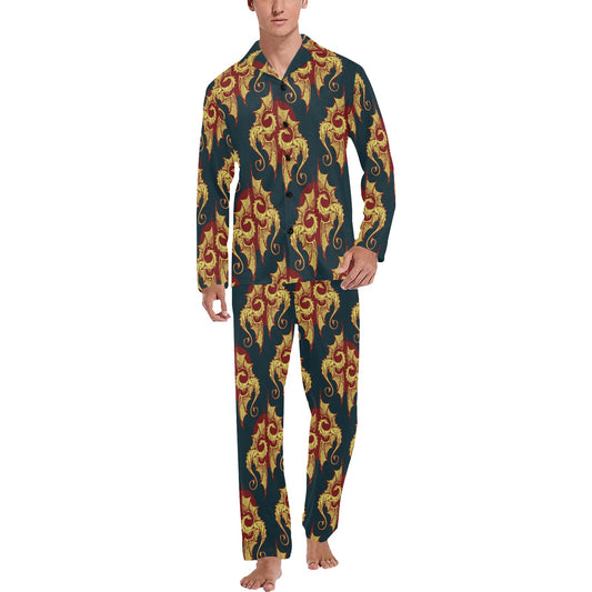 Dragons Gold Design Pattern Men's Long Pajama Set