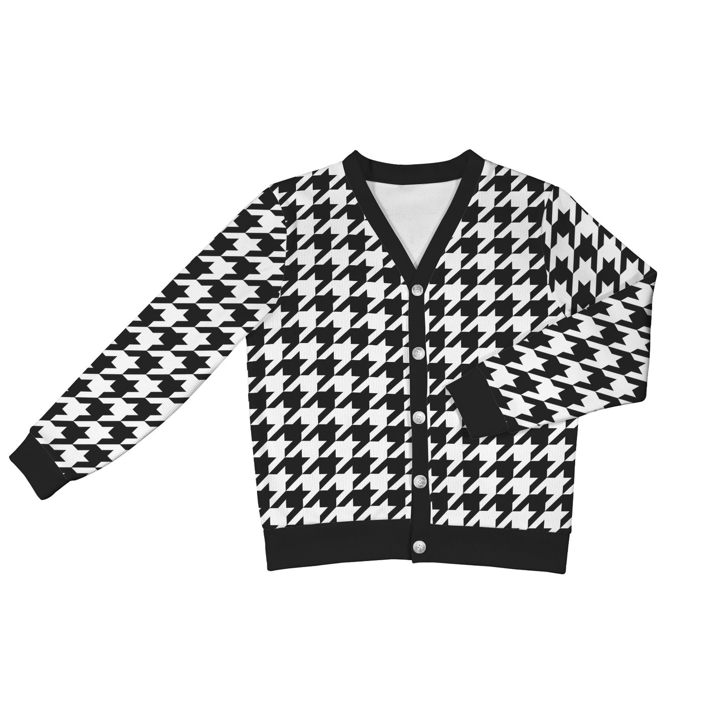 Houndstooth Black White Pattern Print Design 05 Women's Cardigan