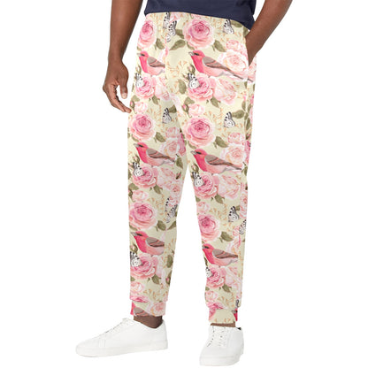 Bird Butterfly Pink Flower Print Pattern Men's Casual Track Pants