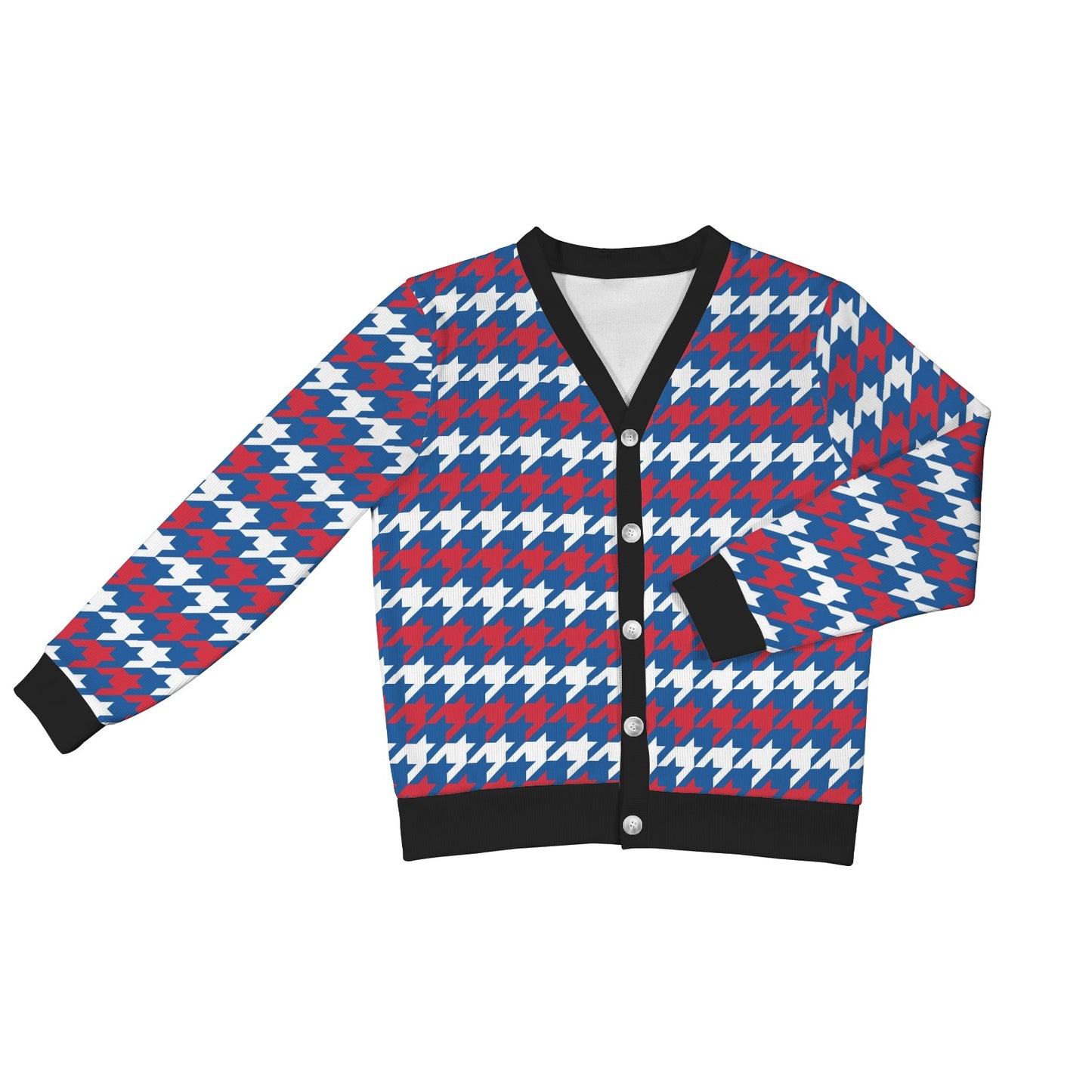 Patriotic Houndstooth Pattern Print Design A02 Women's Cardigan
