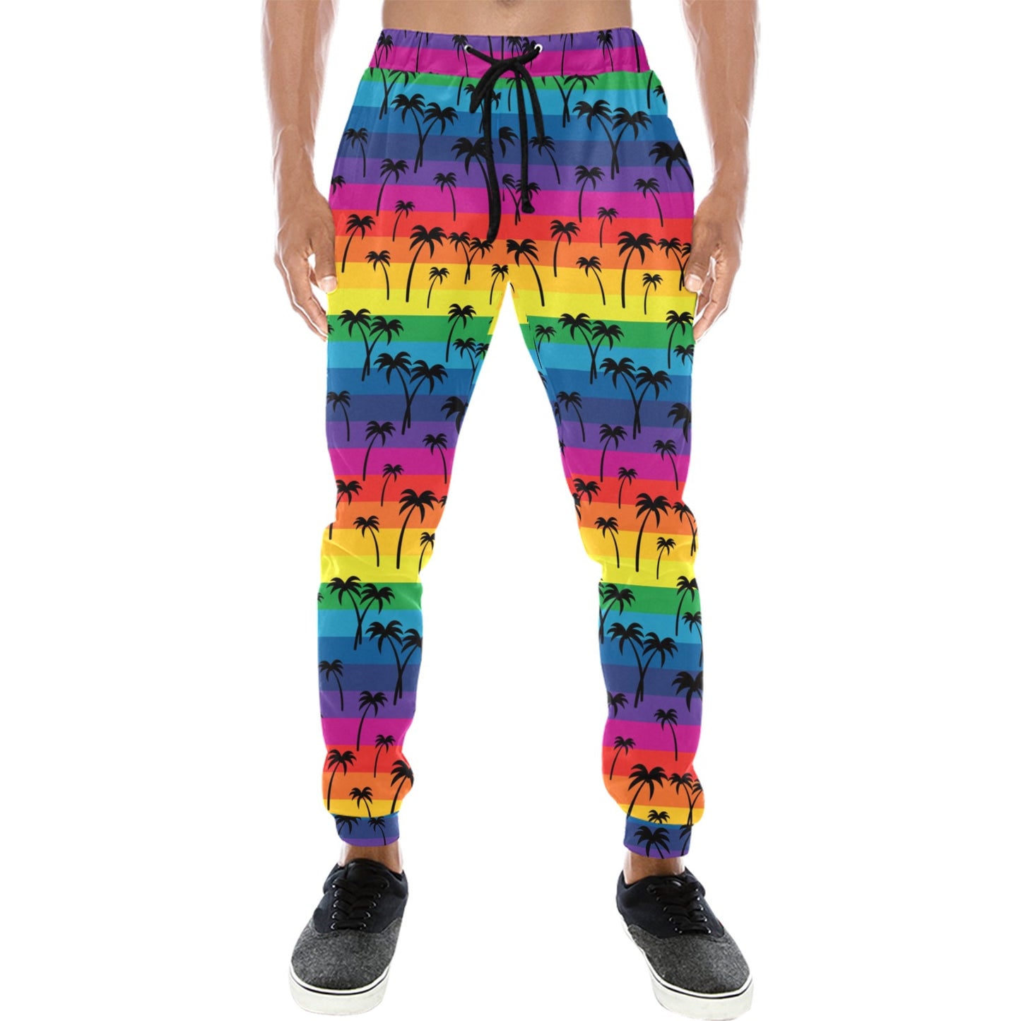 Palm Tree Rainbow Themed Print Men's Sweatpants