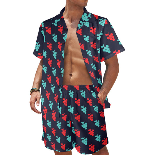 Grape Pattern Print Design GP07 Men's Beach Shirt and Shorts Set