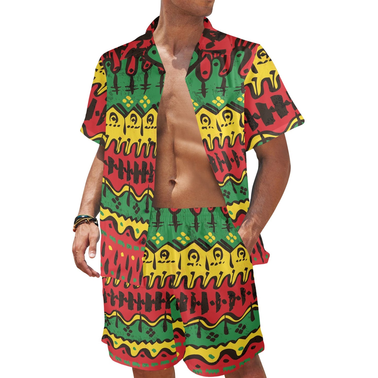 Rasta Pattern Print Design A01 Men's Beach Shirt and Shorts Set