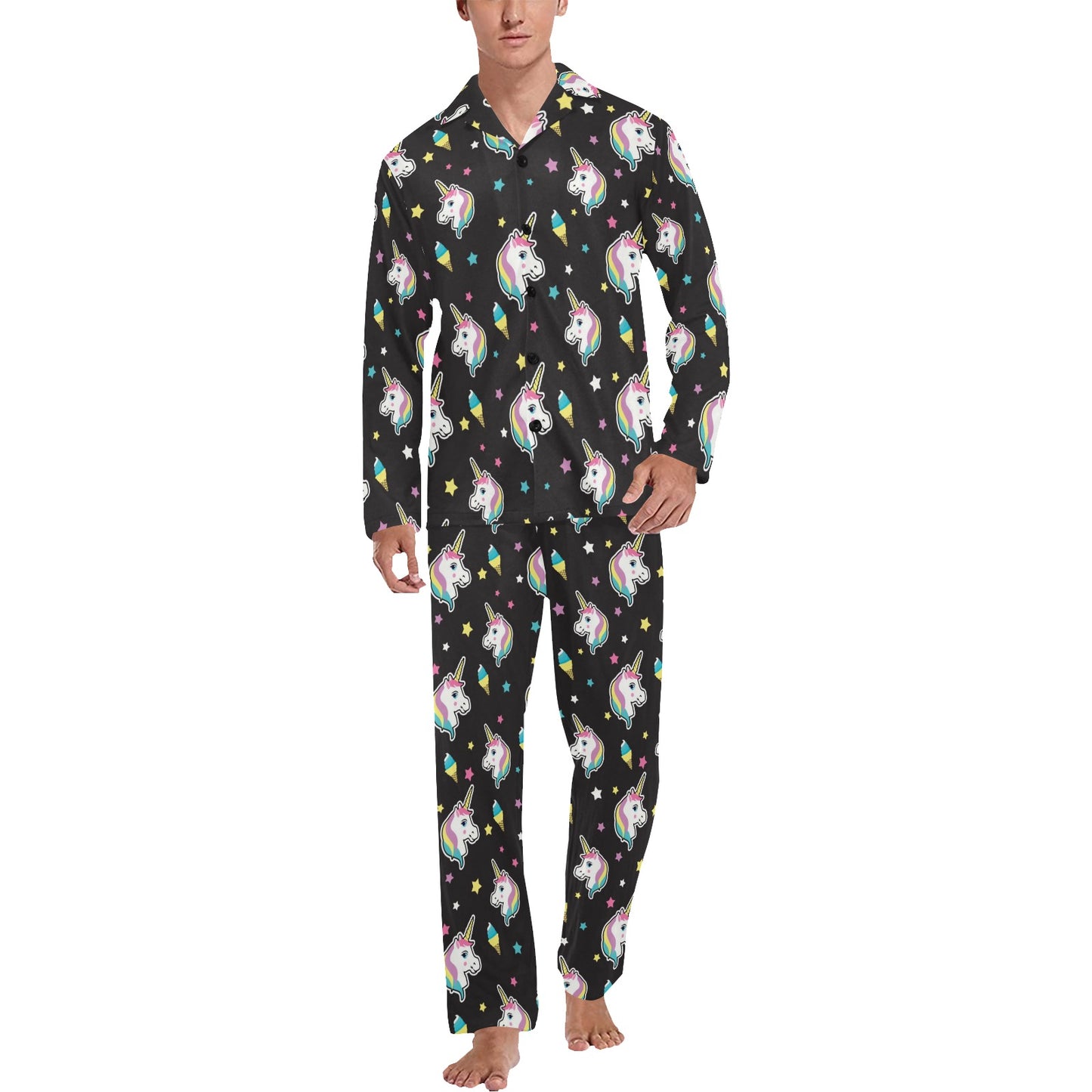 Unicorn Print Design LKS302 Men's Long Pajama Set