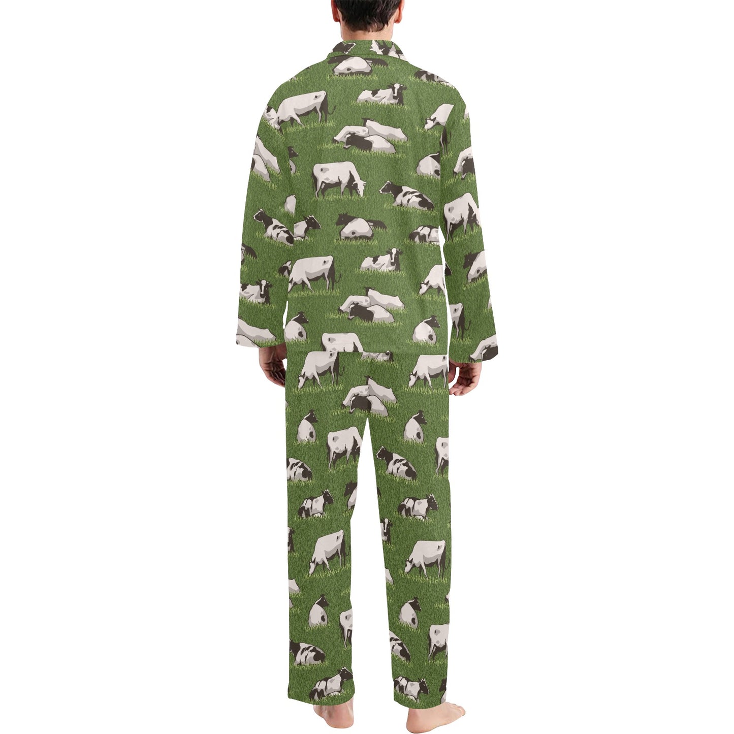 Cow on Grass Print Pattern Men's Long Pajama Set