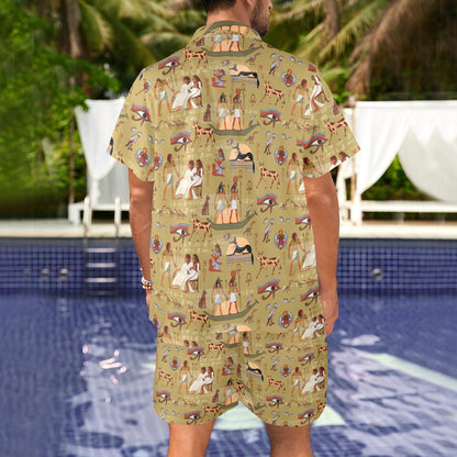 Ancient Greek Classic Pattern Design LKS305 Men's Beach Shirt and Shorts Set