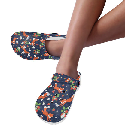Fox Strawberry Print Pattern Unisex Clogs Shoes