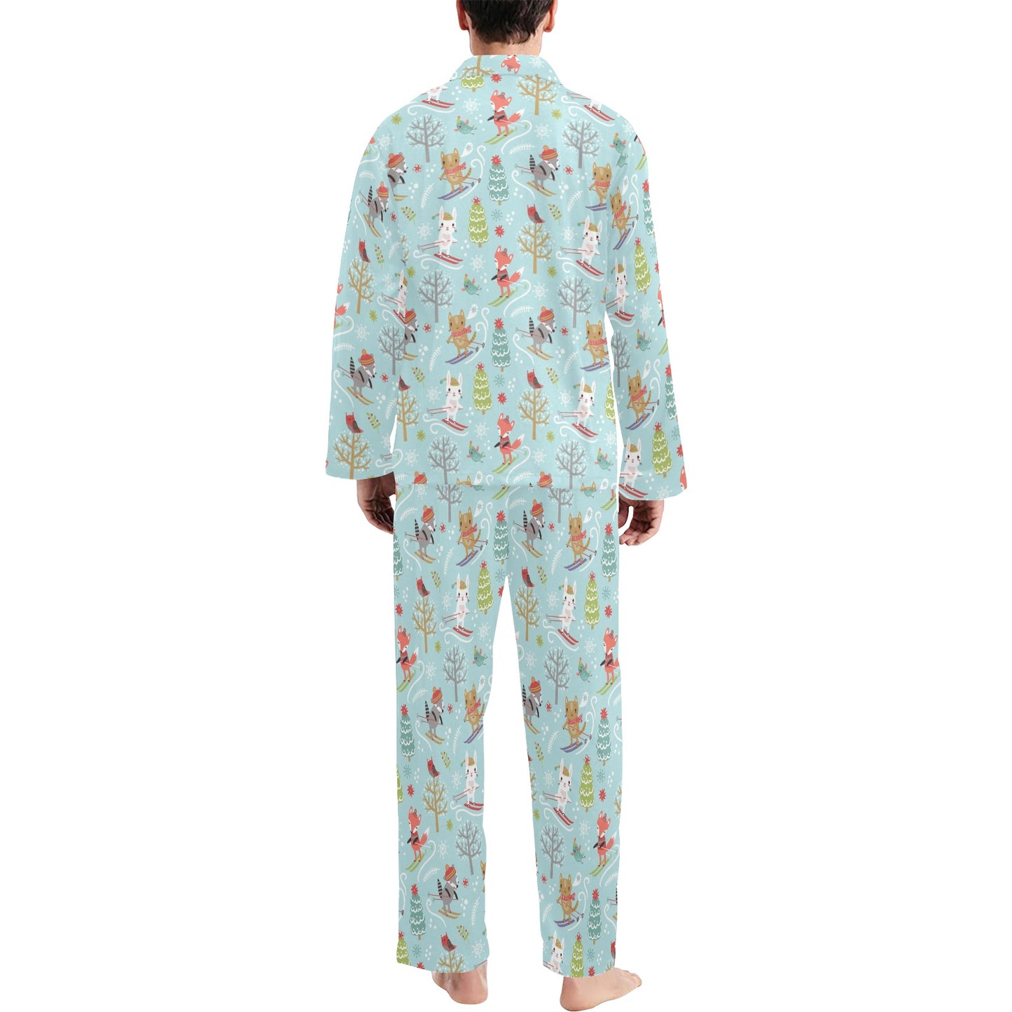 Ski Fox Cute Print Design LKS303 Men's Long Pajama Set