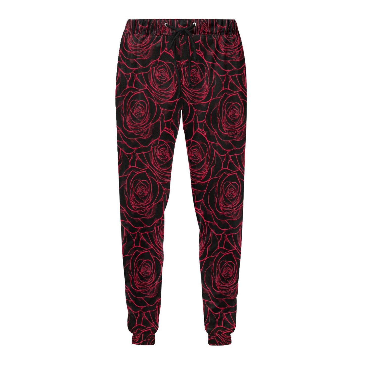 Red Rose Design Print Men's Sweatpants