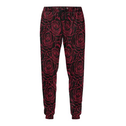 Red Rose Design Print Men's Sweatpants