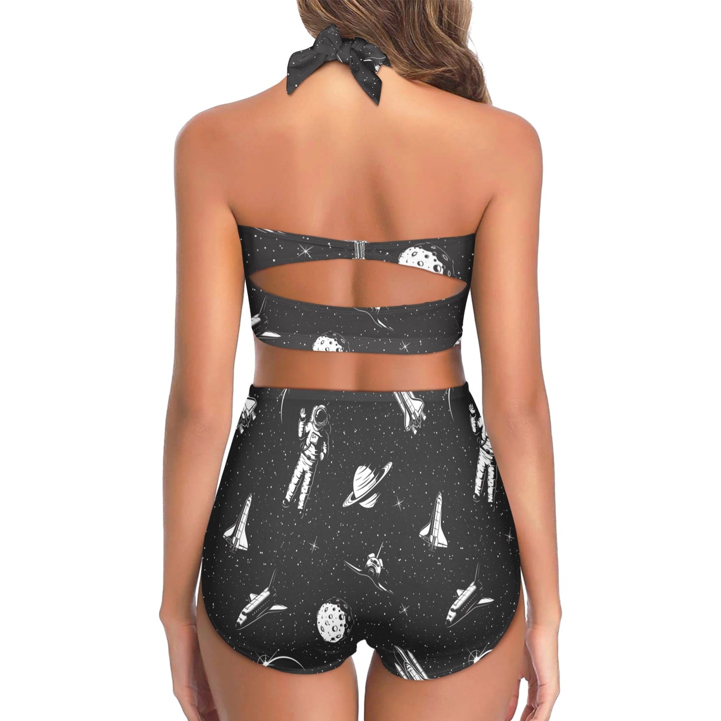 Space Pattern Halter Neck Bikini Swimsuit