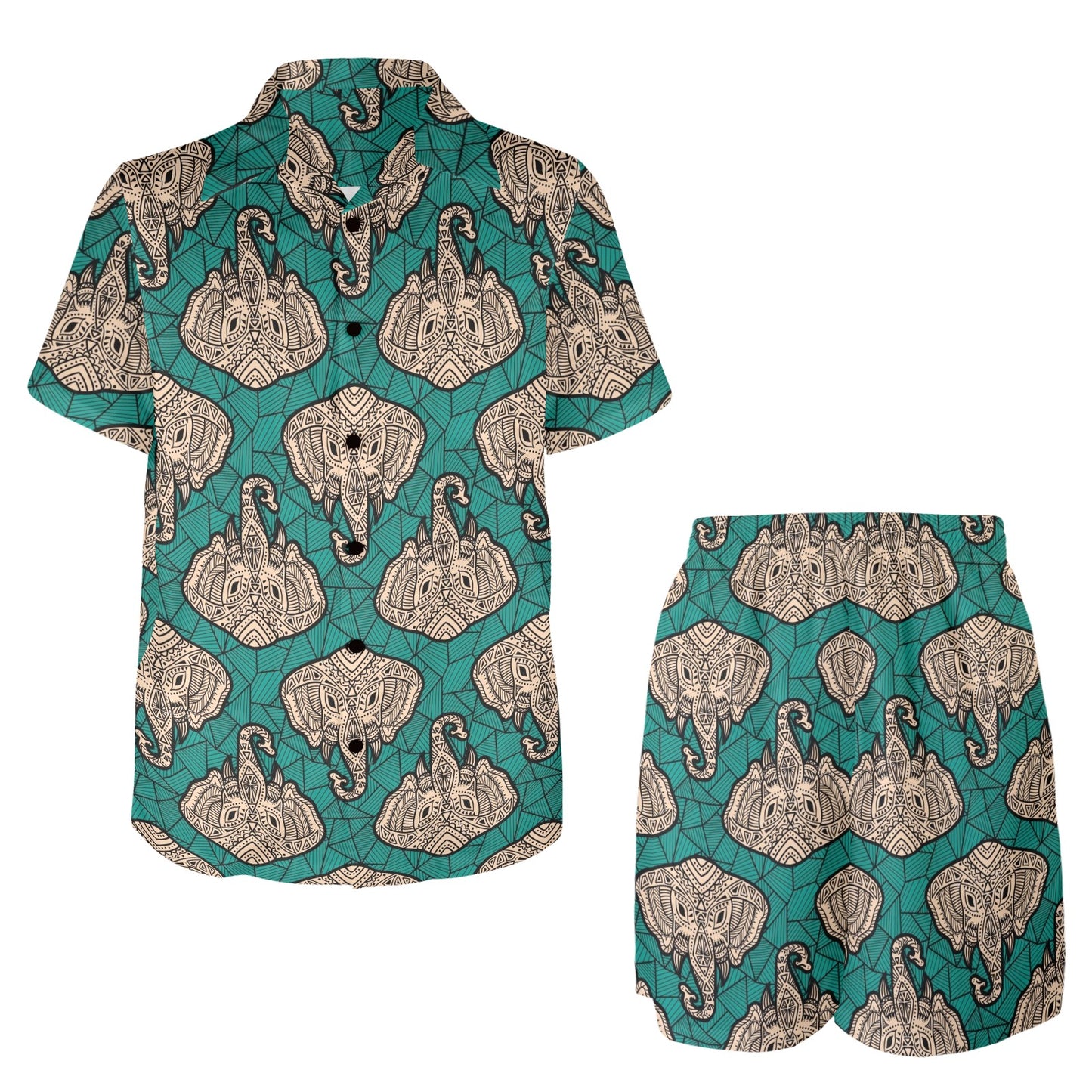 Boho Head Elephant Men's Beach Shirt and Shorts Set