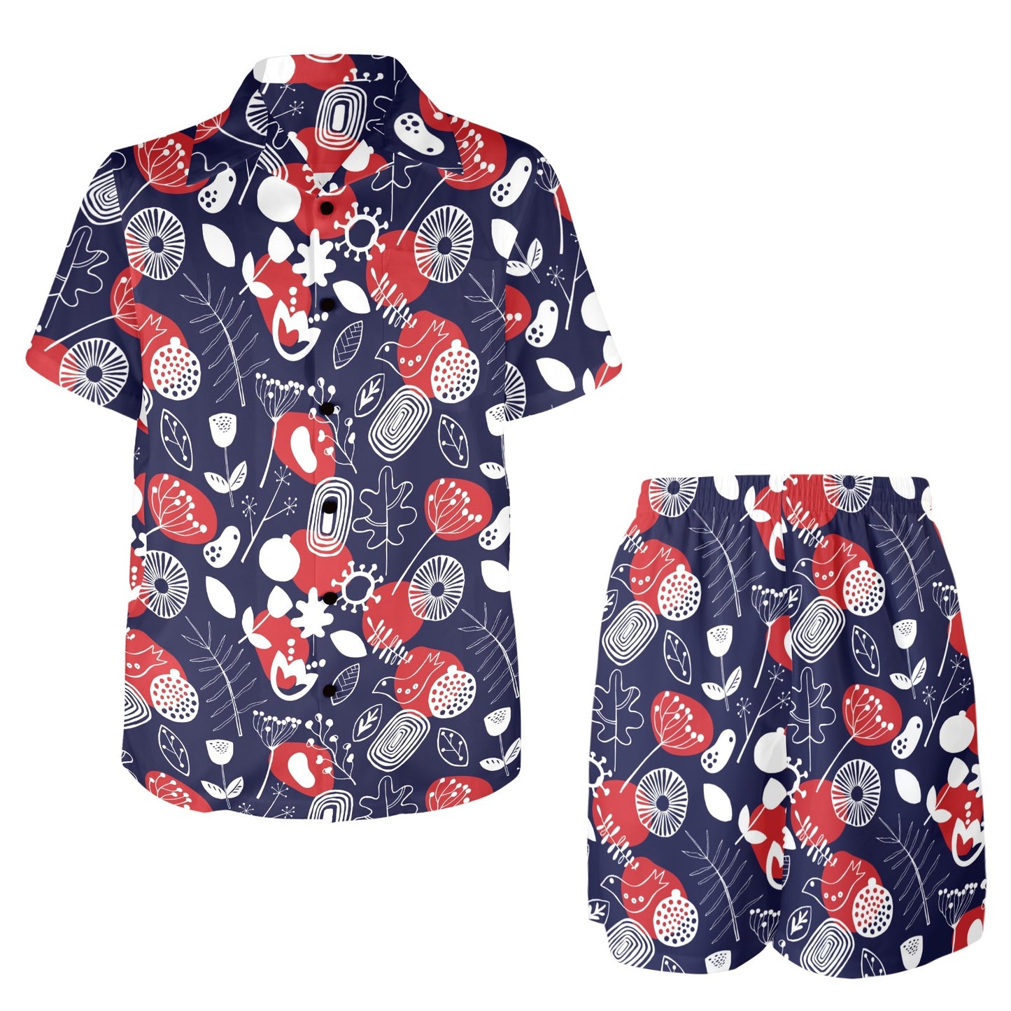 Nordic Pattern Print Design A02 Men's Beach Shirt and Shorts Set
