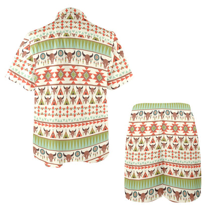 American indian Ethnic Pattern Men's Beach Shirt and Shorts Set