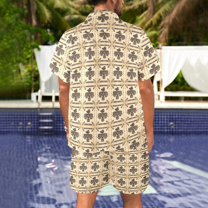 Native American Themed Design Print Men's Beach Shirt and Shorts Set