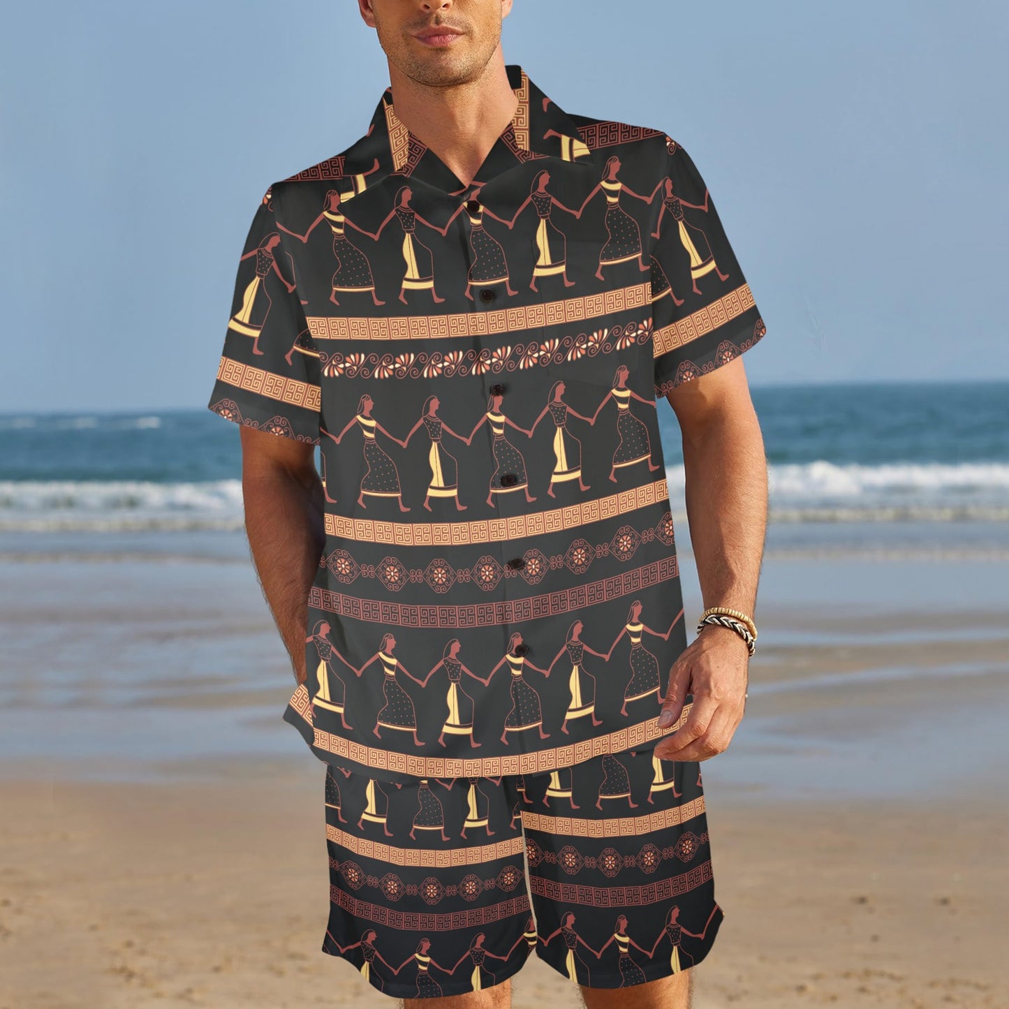 Ancient Greek Human Print Design LKS306 Men's Beach Shirt and Shorts Set