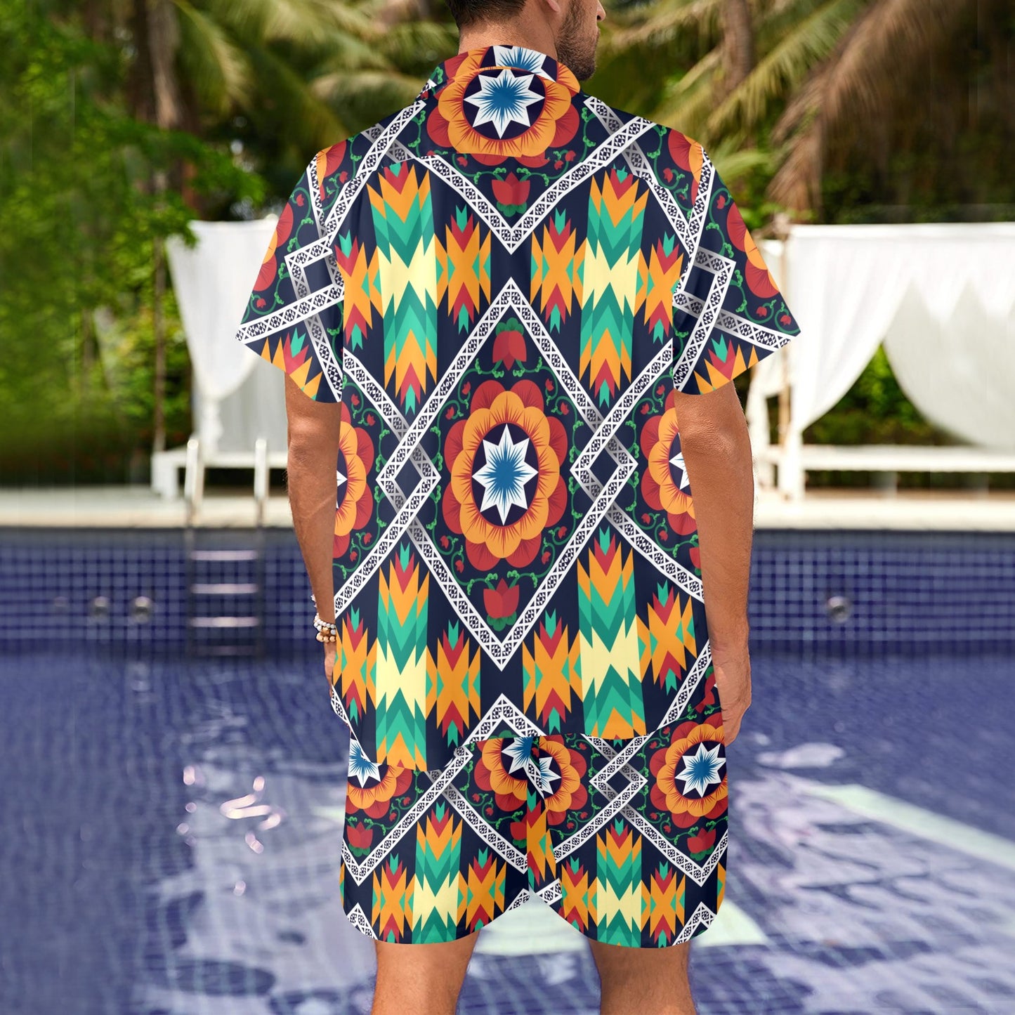African Kente Men's Beach Shirt and Shorts Set