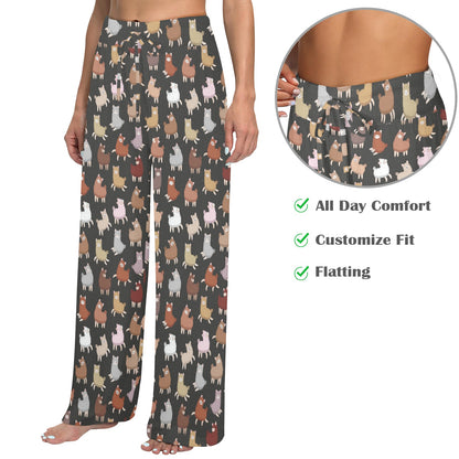 Alpaca Cute Design Themed Print Women's Wide Leg Lounge Pants