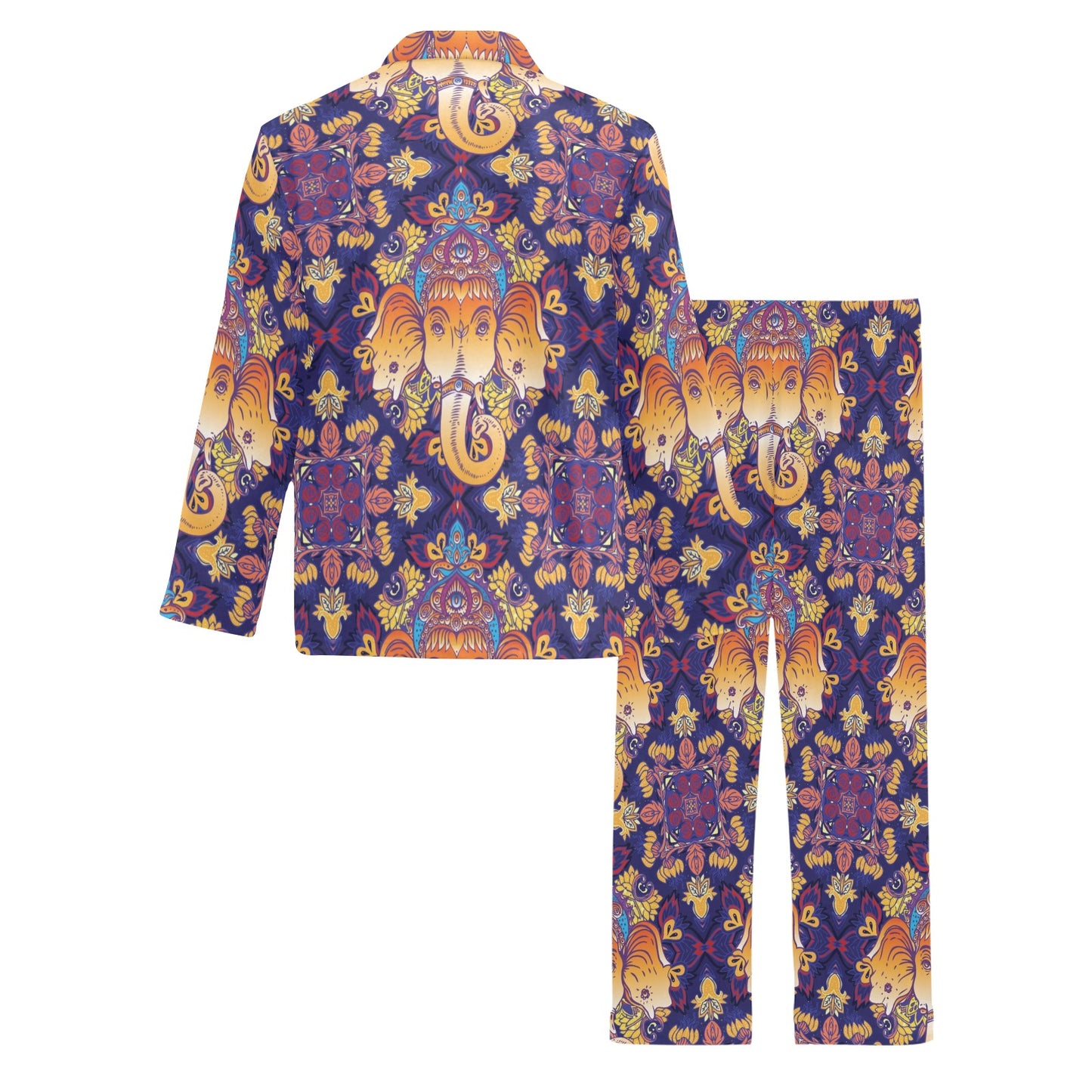 Ganesha Pattern Print Design 01 Men's Long Pajama Set